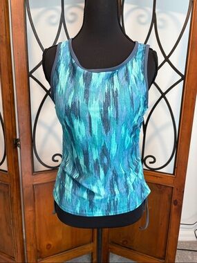 Free Country Teal and Aqua Patterned Women's Swim Tank Top